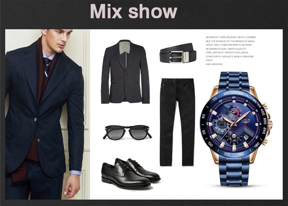 LIGE 2020 New Fashion Men's Watches with Stainless Steel Top