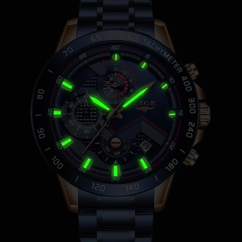 LIGE 2020 New Fashion Men's Watches with Stainless Steel Top