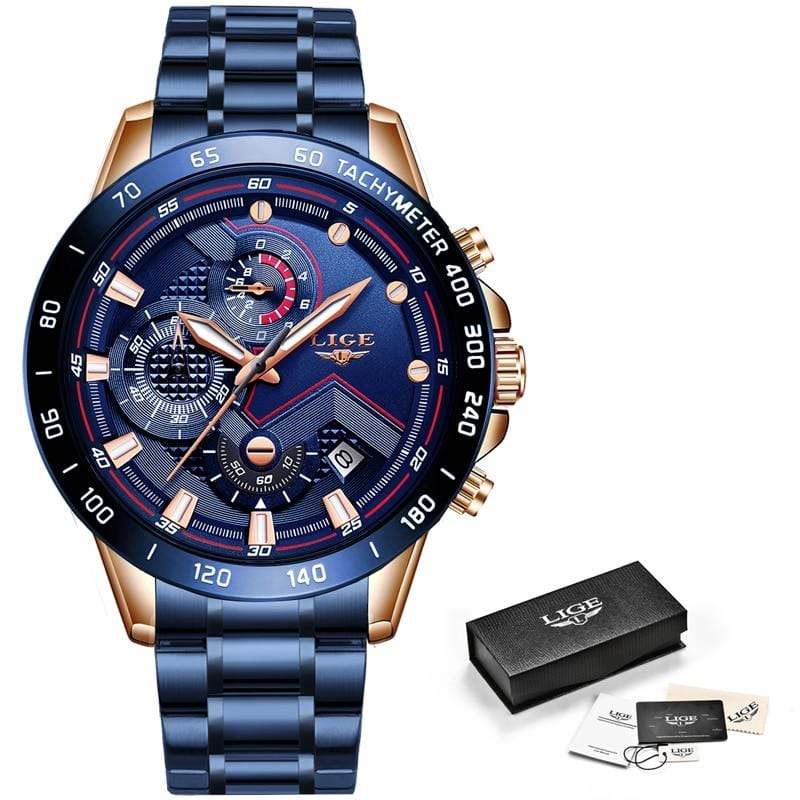 LIGE 2020 New Fashion Men's Watches with Stainless Steel Top