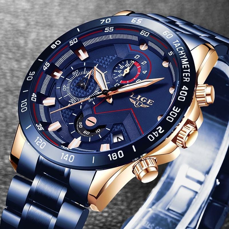 LIGE 2020 New Fashion Men's Watches with Stainless Steel Top