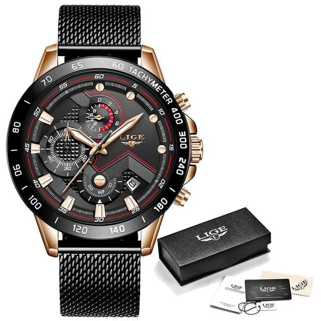 LIGE 2020 New Fashion Men's Watches with Stainless Steel Top