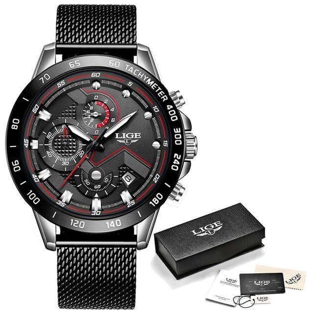 LIGE 2020 New Fashion Men's Watches with Stainless Steel Top
