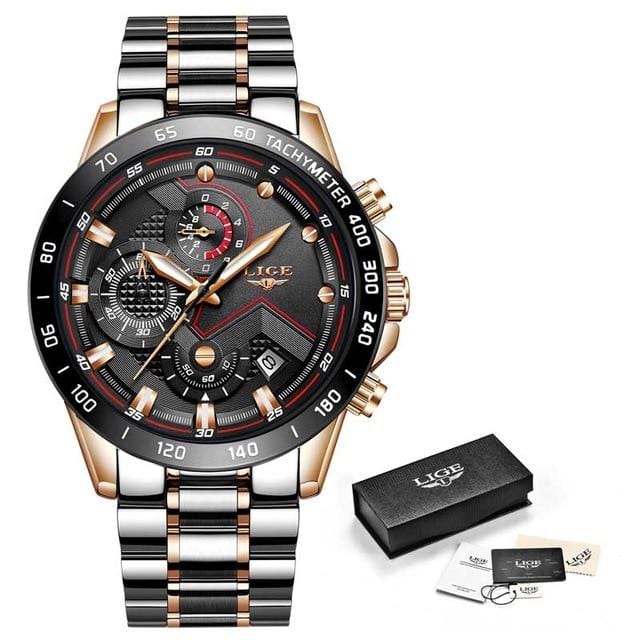 LIGE 2020 New Fashion Men's Watches with Stainless Steel Top