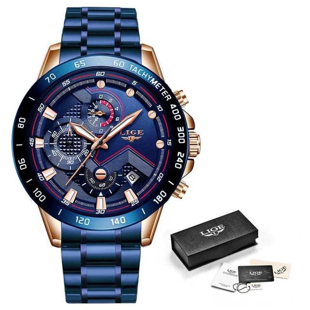 LIGE 2020 New Fashion Men's Watches with Stainless Steel Top