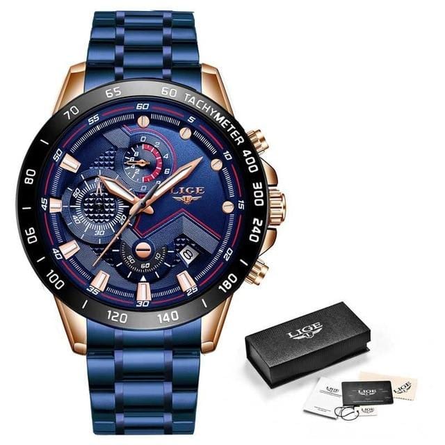 LIGE 2020 New Fashion Men's Watches with Stainless Steel Top