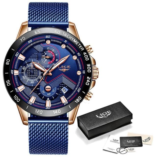 LIGE 2020 New Fashion Men's Watches with Stainless Steel Top
