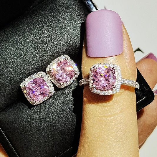 925 Sterling Silver cushion cut zircon Jewelry set