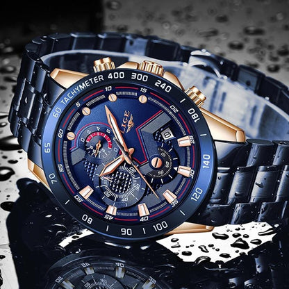 LIGE 2020 New Fashion Men's Watches with Stainless Steel Top