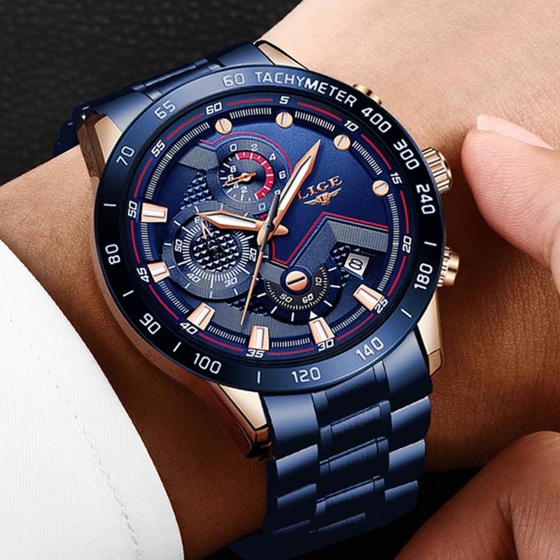 LIGE 2020 New Fashion Men's Watches with Stainless Steel Top