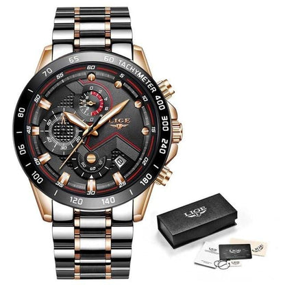 LIGE 2020 New Fashion Men's Watches with Stainless Steel Top